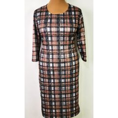 Színes kocka mintás, pamutos anyagú ruha L-5XL