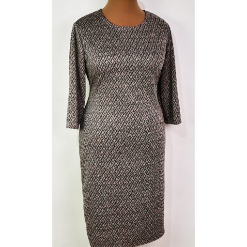 Fekete-bézs színű, rombusz mintás, pamutos anyagú ruha XL-5XL