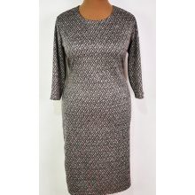 Fekete-bézs színű, rombusz mintás, pamutos anyagú ruha XL-5XL