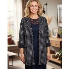 Fehér pöttyös, álzsebes, nyitott, vékonyabb anyagú blézer 3XL-5XL