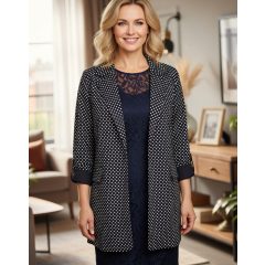   Fehér pöttyös, álzsebes, nyitott, vékonyabb anyagú blézer 3XL-5XL