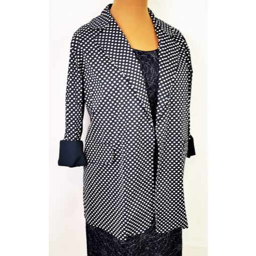 Fehér pöttyös, álzsebes, nyitott, vékonyabb anyagú blézer 3XL-5XL