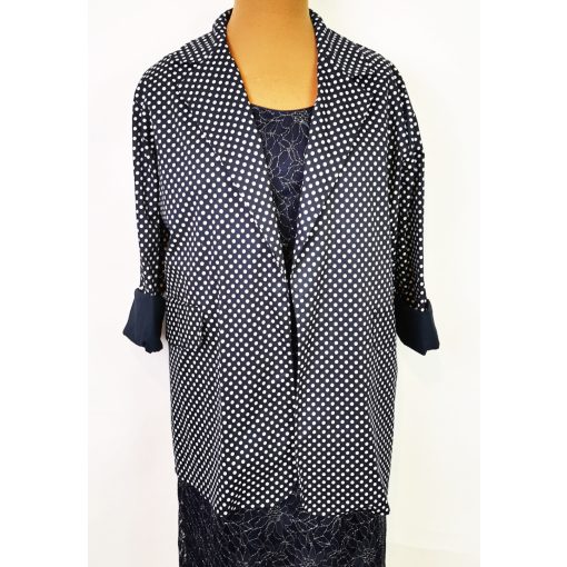 Fehér pöttyös, álzsebes, nyitott, vékonyabb anyagú blézer 3XL-5XL