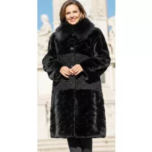 Nagyon szép, fekete színű, gombos, selyembéléses, zsebes, anyagában mintás, műszőrme kabát  2XL/4XL
