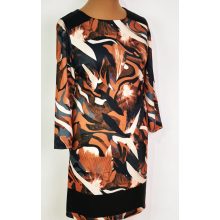 Bézs-barna színű mintás, pamutos anyagú ruha 44-50