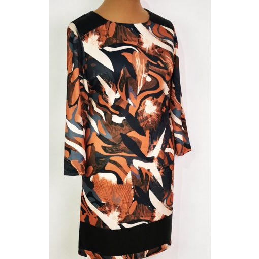 Bézs-barna színű mintás, pamutos anyagú ruha 44-50