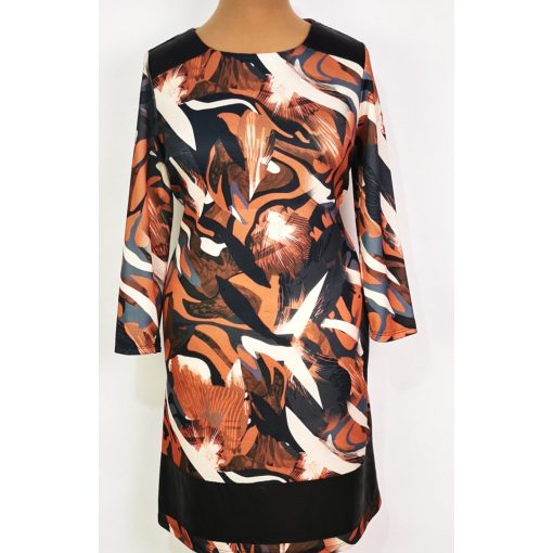 Bézs-barna színű mintás, pamutos anyagú ruha 44-50