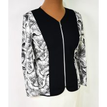 Csínos nyakú, hosszú ujjú, fekete-fehér színű, pamutos anyagú alkalmi blézer 46-52