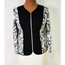 Csínos nyakú, hosszú ujjú, fekete-fehér színű, pamutos anyagú alkalmi blézer 46-52