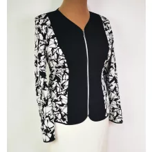 Csínos nyakú, hosszú ujjú, fekete-fehér színű, pamutos anyagú alkalmi blézer 46-52