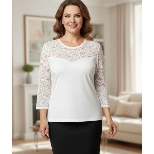 Fehér  színű, 3/4-es,  csipke ujjú felső 42-52