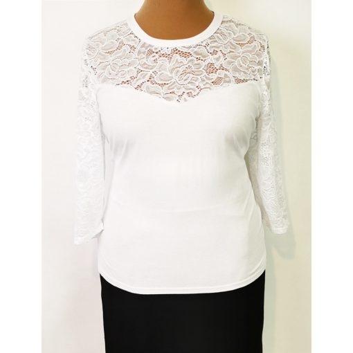 Fehér  színű, 3/4-es,  csipke ujjú felső 42-52
