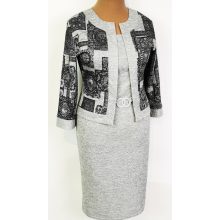 Elől sötétszürke mintás, díszcsatos ruha 42-56