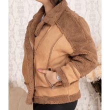 Irha hatású, zsebes, cipzáras, szőrme bélelt dzseki M/L, L/XL