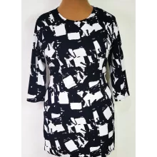 Sötétkék-fehér színű mintás, kellemes, rugalmas, selymes anyagú tunika L-3XL