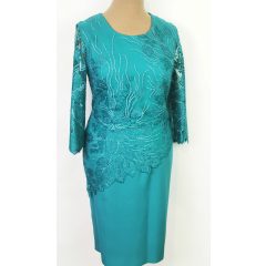   Zöld színű, hímzett csipke rátéttel díszített alkalmi ruha 48-58