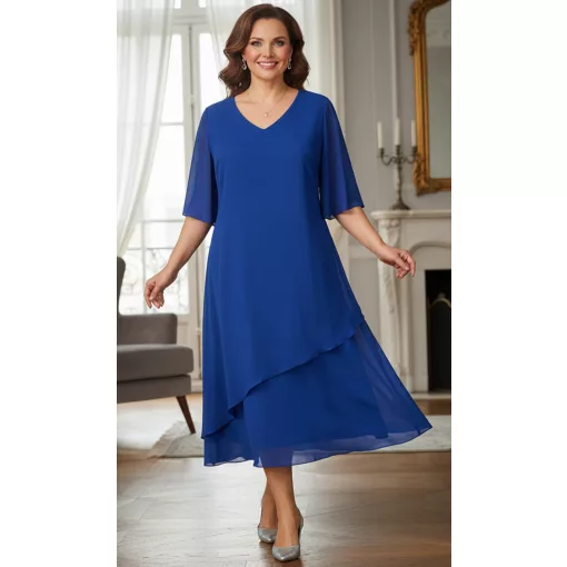 Királykék színű, alkami, muszlin ruha 44-54