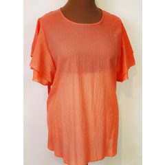   Dupla lepke ujjú, vékony muszlin, pamutos-viszkóz anyagú, nagy méretű, lazac színű felső 50-60