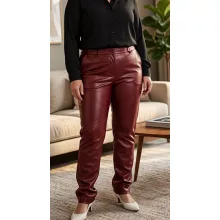Gumis derekú, bordó színű, zsebes, latex nadrág 2XL/4XL