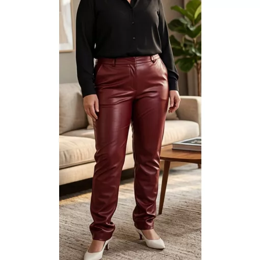 Gumis derekú, bordó színű, zsebes, latex nadrág 2XL/4XL