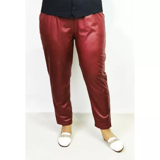 Gumis derekú, bordó színű, zsebes, latex nadrág 2XL/4XL