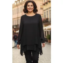 Dupla, muszlin anyagú, hosszú ujjú, aszimmetrikus aljú alkalmi felső 3XL/4XL