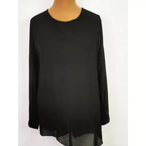 Dupla, muszlin anyagú, hosszú ujjú, aszimmetrikus aljú alkalmi felső 3XL/4XL