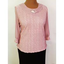 Babagalléros, anyagában mintás, nyaknál díszített, selymes, rugalmas anyagú alkalmi felső L-4XL