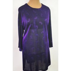   Kerek nyakú, 3/4-es ujjú, lila alapon, ezüstösen csillogó mintás tunika 2XL/4XL