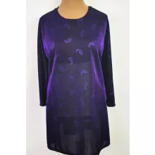 Kerek nyakú, 3/4-es ujjú, lila alapon, ezüstösen csillogó mintás tunika 2XL/4XL