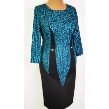 Világoszöld színű betéttel díszített, rugalmas, pamutos anyagú, alkalmi ruha 44-52