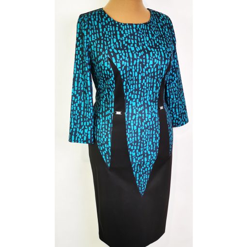 Világoszöld színű betéttel díszített, rugalmas, pamutos anyagú, alkalmi ruha 44-52