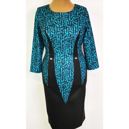 Világoszöld színű betéttel díszített, rugalmas, pamutos anyagú, alkalmi ruha 44-52