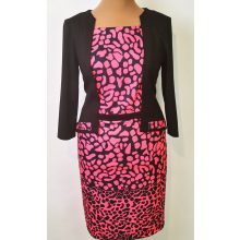 Fekete színű betéttel díszített, rugalmas, pamutos anyagú, alkalmi ruha 44-52