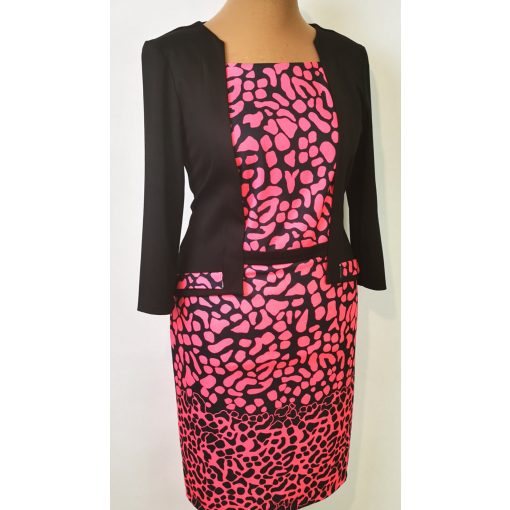 Fekete színű betéttel díszített, rugalmas, pamutos anyagú, alkalmi ruha 44-52