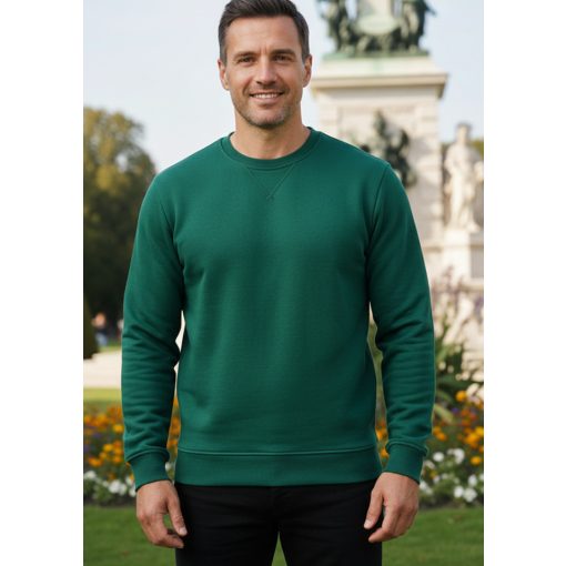 Kerek nyakú,  hosszú ujjú, zöld színű férfi pulóver S-2XL