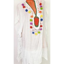 "V" nyakú, fehér alapon színes mintás, "belebujós", strand ruha XL/2XL