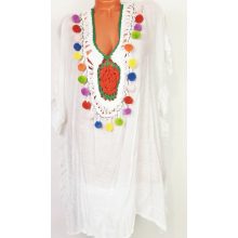 "V" nyakú, fehér alapon színes mintás, "belebujós", strand ruha XL/2XL