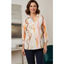 "V", kihajtós nyakú,  3/4-es roll-upos ujjú, kerekített aljú, selymes anyagú ing  2XL/4XL