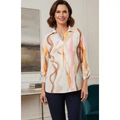   "V", kihajtós nyakú,  3/4-es roll-upos ujjú, kerekített aljú, selymes anyagú ing  2XL/4XL