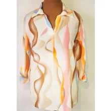 "V", kihajtós nyakú,  3/4-es roll-upos ujjú, kerekített aljú, selymes anyagú ing  2XL/4XL