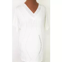 "V" nyakú, rövid ujjú, díszített, pamutos anyagú tunika 2XL/3XL-3XL/4XL