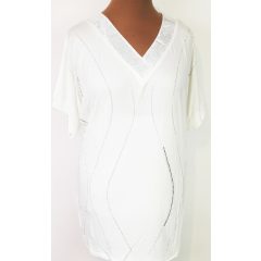   "V" nyakú, rövid ujjú, díszített, pamutos anyagú tunika 2XL/3XL-3XL/4XL