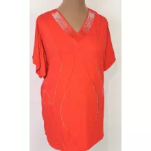 "V" nyakú, rövid ujjú, díszített, pamutos anyagú tunika 2XL/3XL-3XL/4XL