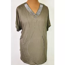 "V" nyakú, rövid ujjú, díszített, pamutos anyagú tunika 2XL/3XL-3XL/4XL