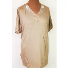 "V" nyakú, rövid ujjú, díszített, pamutos anyagú tunika 2XL/3XL-3XL/4XL