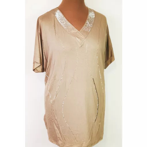 "V" nyakú, rövid ujjú, díszített, pamutos anyagú tunika 2XL/3XL-3XL/4XL