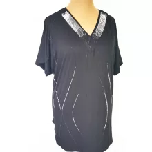 "V" nyakú, rövid ujjú, díszített, pamutos anyagú tunika 2XL/3XL-3XL/4XL