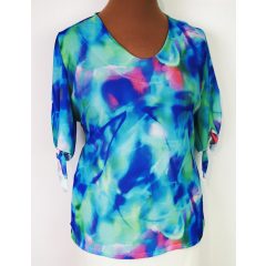   "V" nyakú, 3/4-es ujjú, színes mintás, selymes anyagú felső 42-52