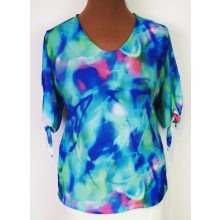 "V" nyakú, 3/4-es ujjú, színes mintás, selymes anyagú felső 42-52